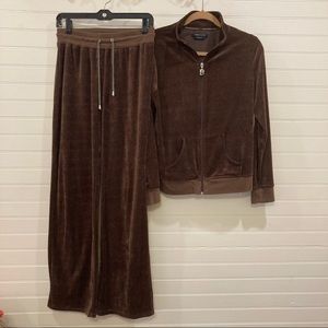 BCBG Maxazria Brown Velour Track Suit Large Hoodie/ Medium Pants